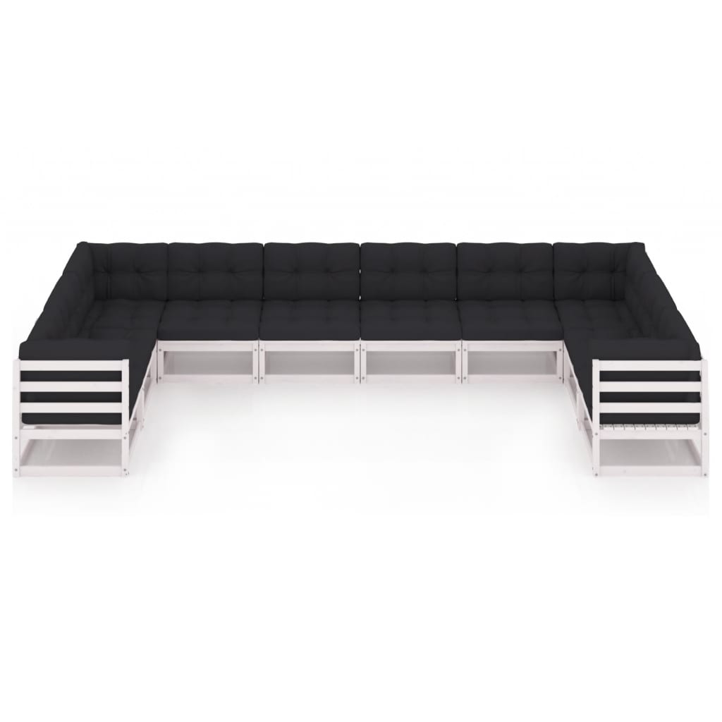 10-tlg. Garten-Lounge-Set mit Kissen Weiss Kiefer Massivholz